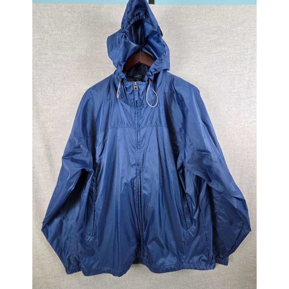 Eastern Mountain Sports Windbreaker Rain Jacket Mens L Hooded Packable Blue